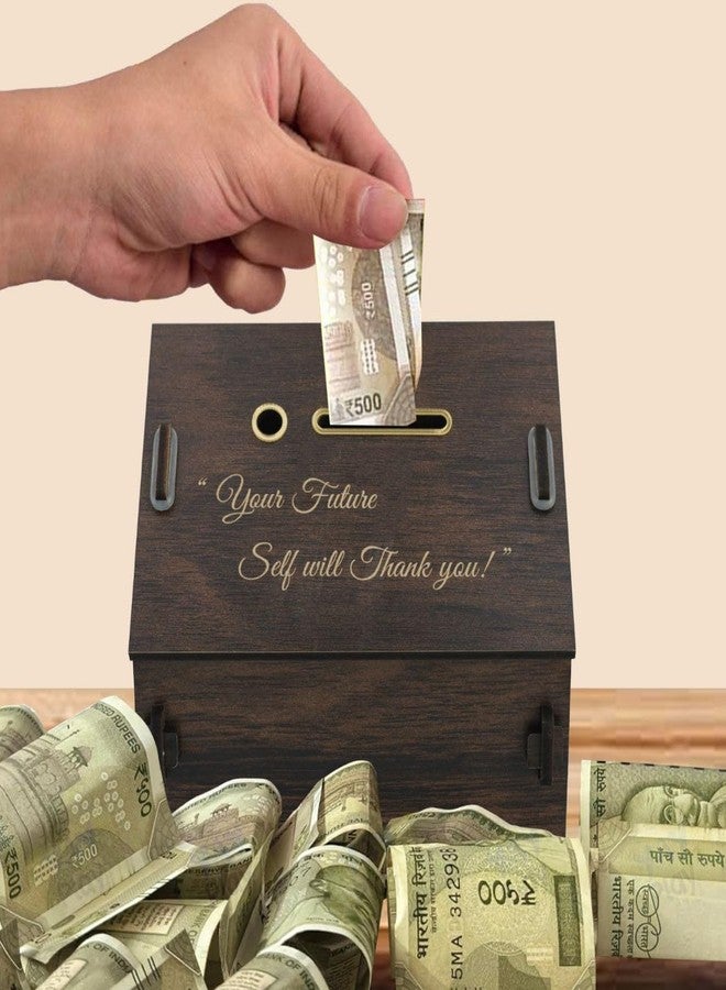 Falshruti Wooden Money Bank,Piggy Wooden HUT House Home Ghar Shape Money Storage Bank Coin Box, Savings Challenge Coin Collector Box,Antique Money Bank,Saving Box Cash Collection Gullak Mini Bank - Image 1